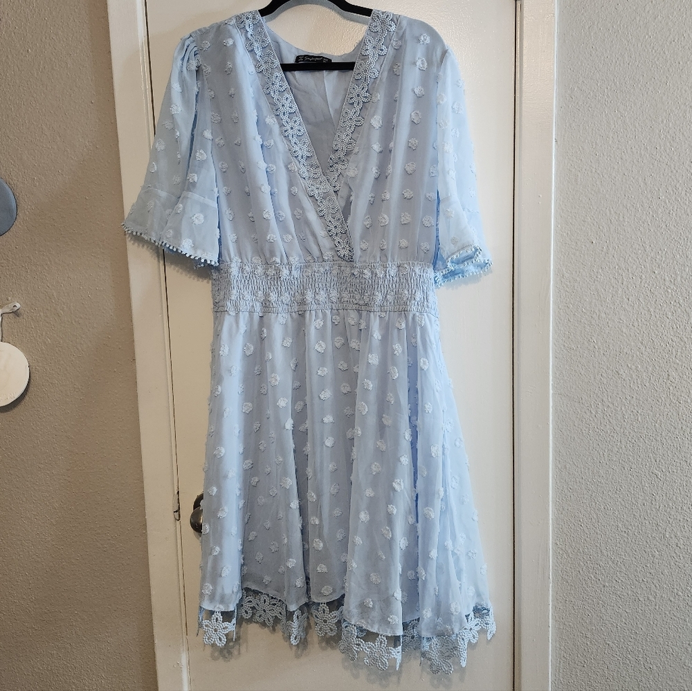 Simple Light Blue Lace V-Neck Dress